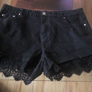 Black denim lace shorts